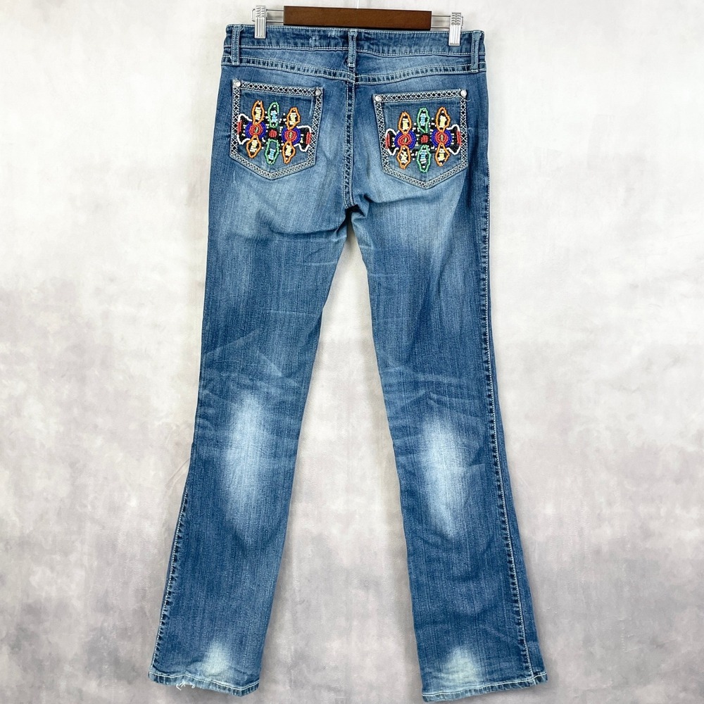 Wrangler Rock 47 Womens Jeans Size 30 Y2K Western Boho Festival‎ Denim Beaded